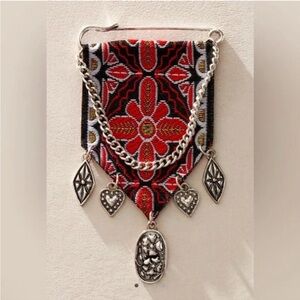 FREE PEOPLE Heirloom Brooch - Silver Oxblood Red New trend sold out
